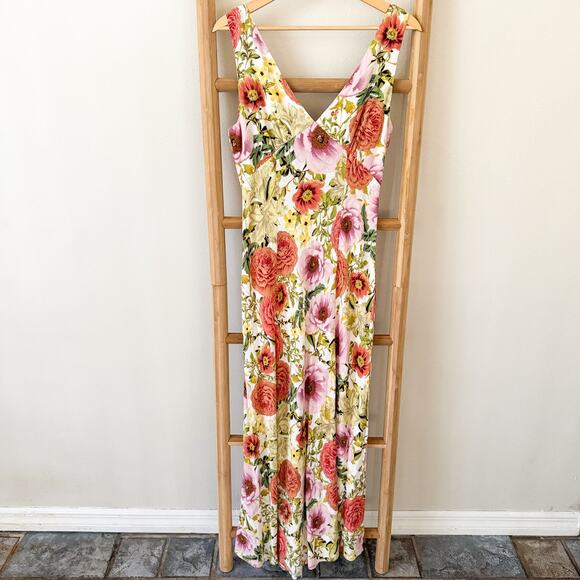 Paper Heart Dresses & Skirts - Paper Heart Floral Print V Neck Sleeveless Maxi Dress Linen Blend Size Medium